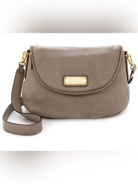 Marc Jacobs Natasha Taupe Pebbled Leather Crossbody Bag with Gold Hardware